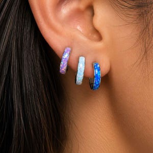 Titanium Fire Opal Clicker Hoop Earrings, 16G Helix Conch Jewelry