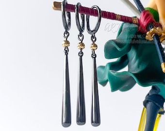 Black Dangle Earrings Anime Cosplay Jewelry High Quality Hypoallergenic Solid Silver Earrings, Minimalist Wedding Jewelry Boyfriend Gift