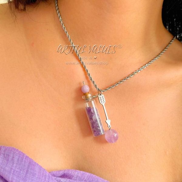 Shikon Jewel Four Soul Necklace Sterling Silver, Amethyst Crystal Arrow Necklace Gift For Girlfriend, Valentine Necklace, Christmas Gift