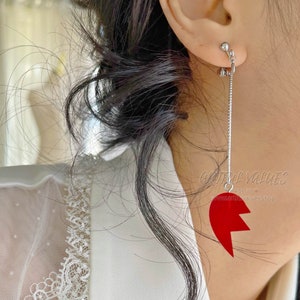 Sterling Silver JoJo broken Heart Earrings Valentine Gift Dangle Earrings, Anime Jewelry, Love Earrings, Abstract Earrings Mom Birthday Gift