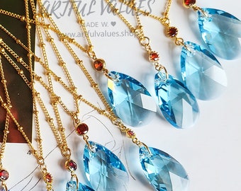 Collier Howl rempli d'or, cristal bleu clair, bijoux hypoallergéniques, bijou de mariage, collier superposé pour petite amie, petit ami, cadeau de la Saint-Valentin