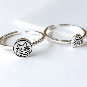 Srebrny pierścionek z szynszylą Ghibli, uroczy pierścionek dla miłośnika zwierząt, prezent urodzinowy dla niej, srebrny regulowany pierścionek dla miłośnika zwierząt, estetyczna biżuteria