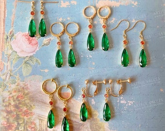 Howl's Earrings Gold Emerald Green Birthstone Wedding Jewelry, Cute Christmas Jewelry Girlfried Birthday Gift Boyfriend Anniversary Earrings