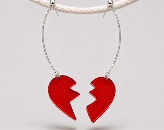 Pendientes colgantes de corazón roto de JoJo en plata de ley, joyería de amor desigual.