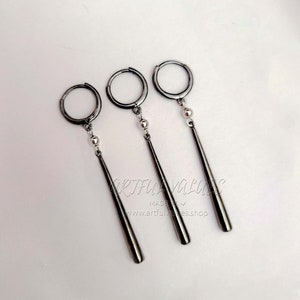 Boucles d'oreilles noires, bijoux cosplay, boucles d'oreilles en argent massif hypoallergéniques de haute qualité, bijoux de mariage minimalistes, cadeau petit ami with Silver Bead