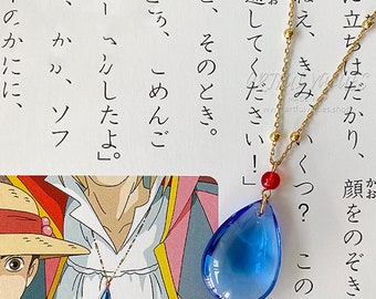 Ghibli Jewelry Blue Gold Layer Anime Cosplay Collier Bijoux de mariage, Cadeau de Saint-Valentin Anniversaire de Noël pour petit ami Cadeau mignon pour elle