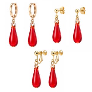 Orecchini pendenti rossi in oro 18 carati, ipoallergenici, gioielli da sposa, orecchini minimalisti, regalo per la fidanzata, regalo di nozze, orecchini anime Studio Ghibli 18K Gold Vermeil