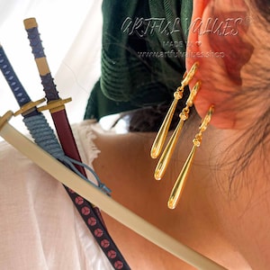 Swordman Zoro Ohrringe Huggie Hoop Vergoldet Massiv Silber Ohrringe, Boho Schmuck Weihnachtsgeschenk Hochzeit Schmuck, Freund Geburtstag Geschenk Bild 7