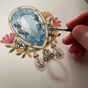 Gemstone Watercolor Tutorial in EN: Paint a Realistic Aquamarine | Step-by-Step Downloadable Class with Clear Instructions