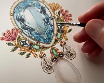 Gemstone Watercolor Tutorial in EN: Paint a Realistic Aquamarine | Step-by-Step Downloadable Class with Clear Instructions