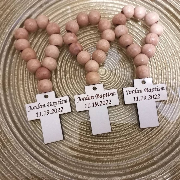 25 PCS Baptism favors confirmation,first communion favors for guest bulk baptism rosary favors for guest personalized cross rosary favors