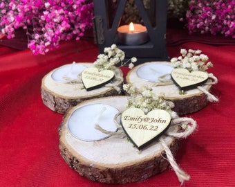 Personalized Wedding Favor Candle, Wood Tealight Holder, Bridal Shower Gift