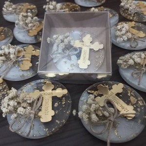 Baptism favors, Personalized  pelexy Golden Cross epoxy magnet Favors,first communion, confirmation,Baptism favors for guests,funeral favors