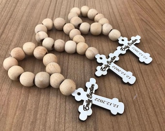 Recuerdos personalizados para bautizos, rosarios con cruz de madera, regalos de confirmación (30 unidades)