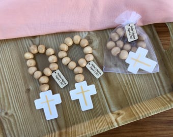 Personalized Wood Rosary Baptism Favors, Acrylic Cross