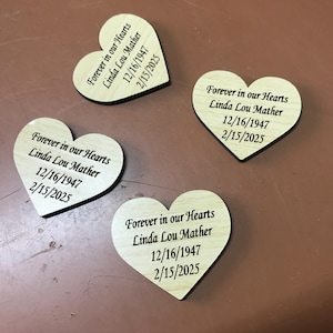 funeral favors memorial service favor guest,50 pcs Personalized wooden tag hearts engraved bulk,In loving memory of forever in our hearts