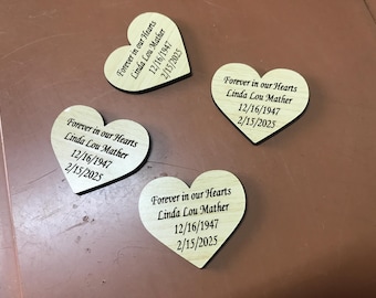 Personalized Wooden Heart Memorial Favors: Engraved Funeral Tags (50 pcs)