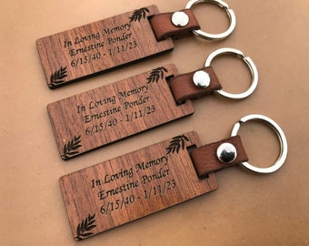 Bulk Memorial favors custom personalized wood leather keychain celebration of life funeral favors service for guest ,sympathy gifts favor