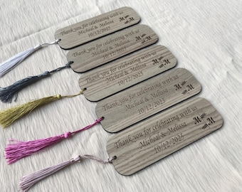 Personalized Wooden Wedding Favor Bookmarks, Custom Engraved with Tassel