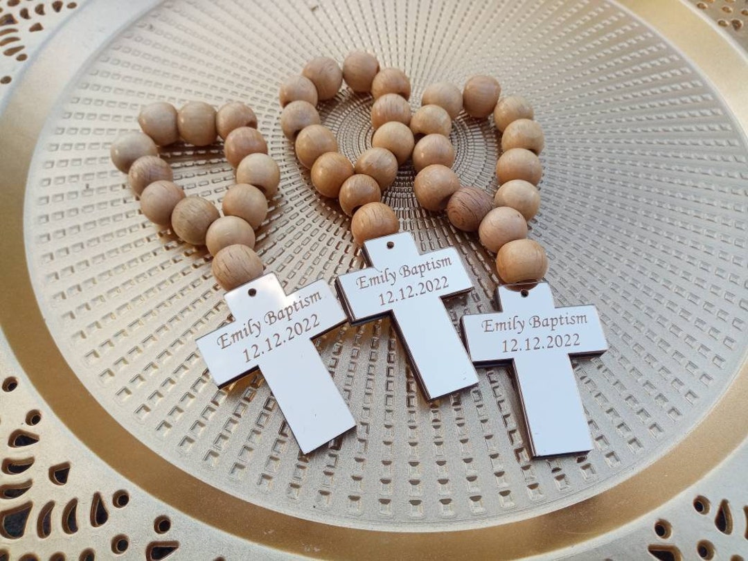 Bulk Baptism Christening Favors Personalized Cross Wood Rosary Etsy
