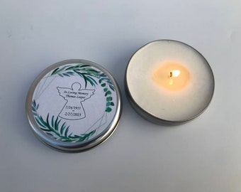 Personalized Eucalyptus Scent Soy Candle, Funeral Memorial Favor