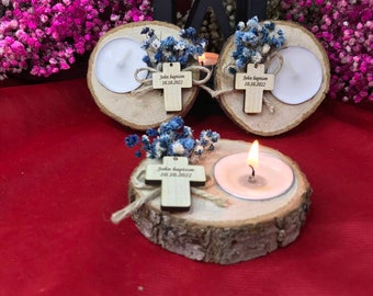 Bomboniere personalizzate per battesimo, portacandele in legno, regalo per battesimo (50 pezzi)