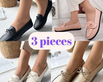 3 Pieces Women's Daily Wearable Leather Skin Out Ballerinas Soft Sole Office Seasonal Shoes