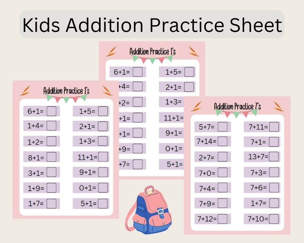 Math Printable Kids Addition Worksheets for Homeschooling 10 - Etsy