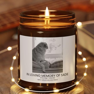 Memorial Pet Candle, Personalized Picture Soy Candle, Amber Jar, Loss of Pet Gift, Remembrance Candle, Custom Pet Memorial, Pet Remembrance