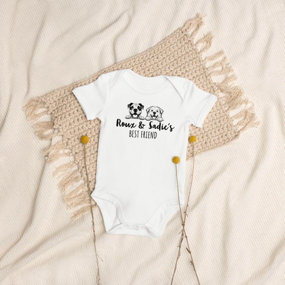 Organic Baby Bodysuit, New Best Friend, Customized with your pet name and breed, Cute Baby Shower Gift, Personalized Gift, Custom