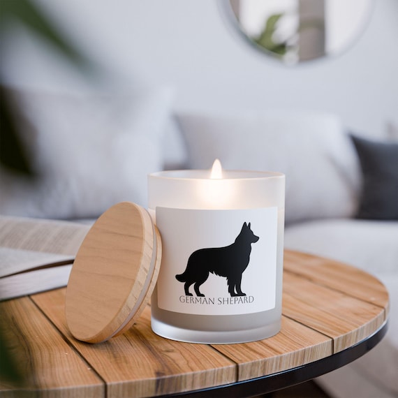 Frosted Glass Candle, 11oz - Dog Breed Silhouette, Pet Lover Home Decor Gift, Candle Holder, Dog Mom Dad Present, Glass Jar Candle