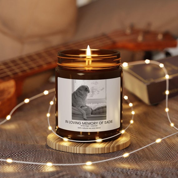 Memorial Pet Candle, Personalized Picture Soy Candle, Amber Jar, Loss of Pet Gift, Remembrance Candle, Custom Pet Memorial, Pet Remembrance