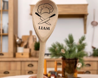 Chef Hat baking spoon - Personalised Cooking Gift for Men - Custom Kitchen Accessories - Stocking Filler for Cooks - Christmas Host Gift