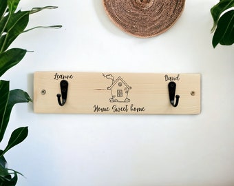 Personalised Key Holder - Wall Key Hanger - Wooden Key Hooks - Hall Way Organiser - Dog Lead Hook - His Hers New home Gift - Valentines Gift