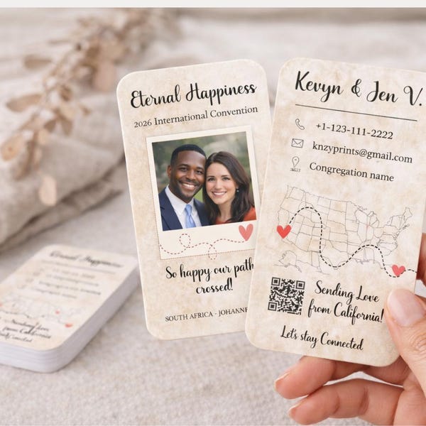 Personalized International Convention Contact Card | Eternal Happiness 2026 | Custom Couple Card | JW Keepsake