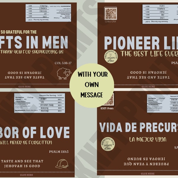Envoltorios de barra de caramelo imprimibles de JW Pioneer, regalo de agradecimiento a la escuela Pioneer, Precursor, barra de chocolate personalizada, regalos de agradecimiento a los ancianos
