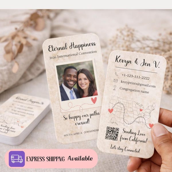 Personalized International Convention Contact Card | Eternal Happiness 2026 | Custom Couple Card | JW Keepsake