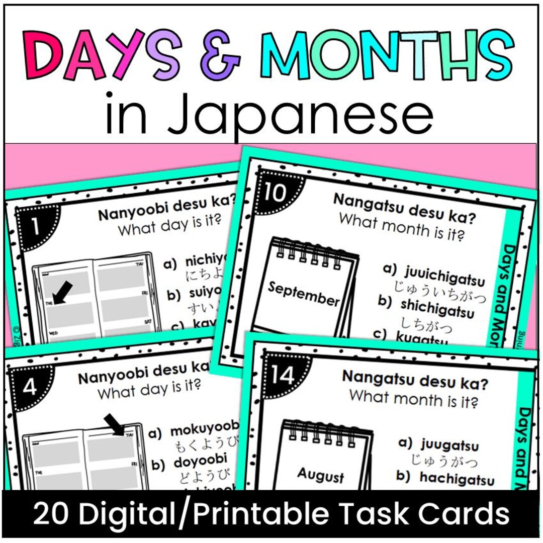 Japanese Date Worksheet.pdf Printable Japanese Days and Months Vocabulary Task Cards, Japanese ...