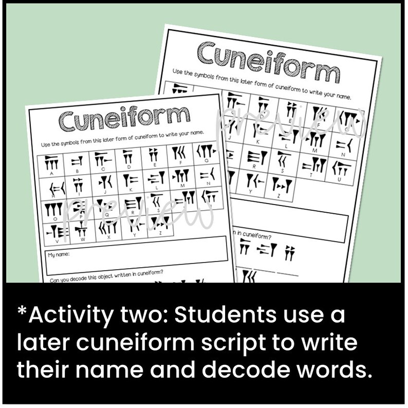Ancient Mesopotamia Cuneiform Writing Script Activity, Ancient History ...