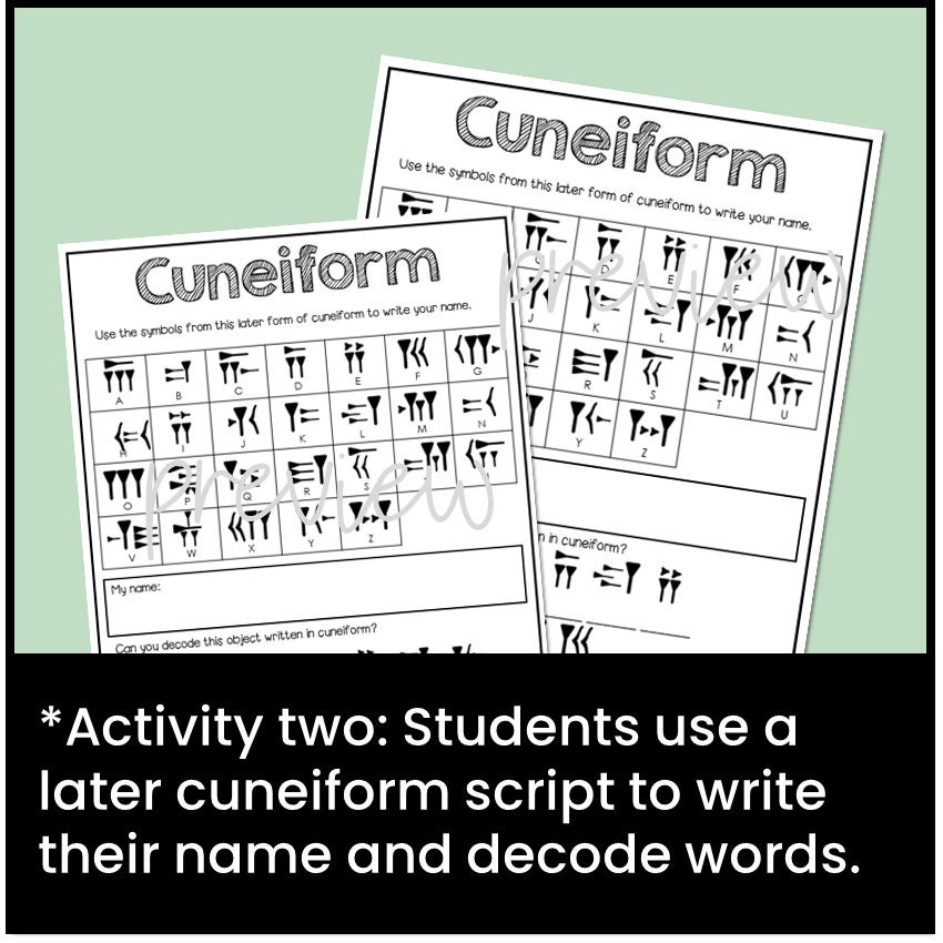 Ancient Mesopotamia Cuneiform Writing Script Activity, Ancient History ...