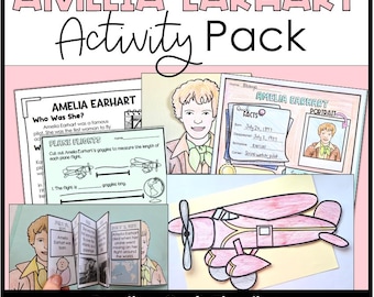 Amelia Earhart Activity Pack, Reading, Craft, Timeline, Graphic Organizer, Math, Coloring, Word Search, Printable, Classroom, Homeschool