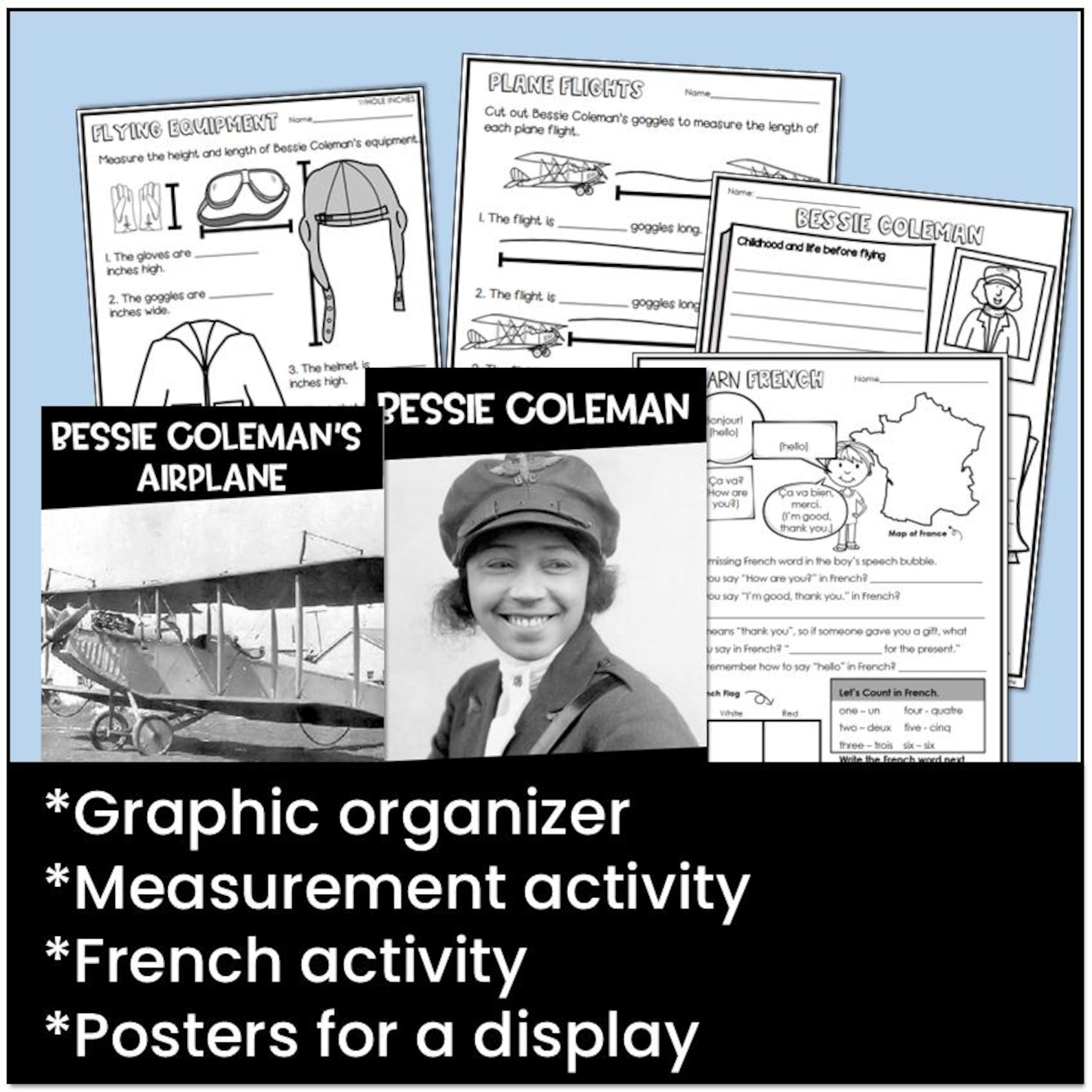 Bessie Coleman Activity Pack Reading Passage Airplane Craft Foldable ...