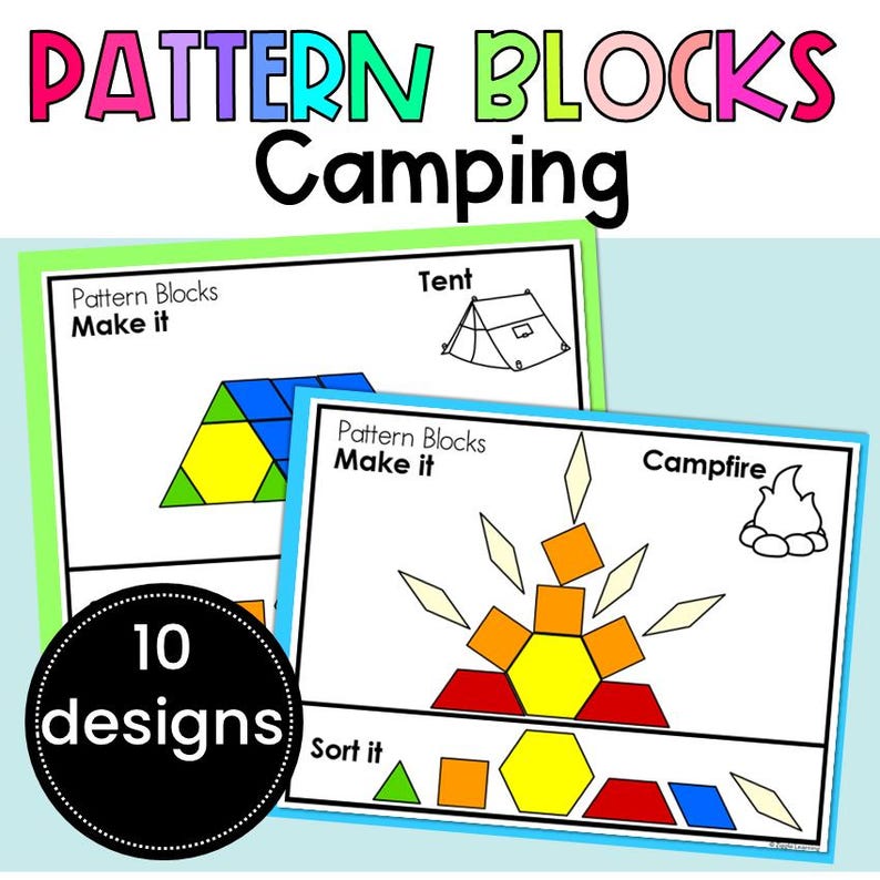 Printable Math Camping Theme Pattern Block Mats, Task Cards, 2D Shapes ...