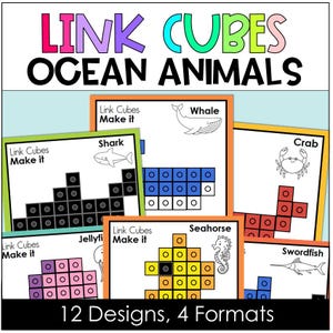 Mathématiques à imprimer, animaux de l'océan, créatures marines, lien, tapis cubes, cartes à tâches, cubes adhésifs, salle de classe, activité mathématique