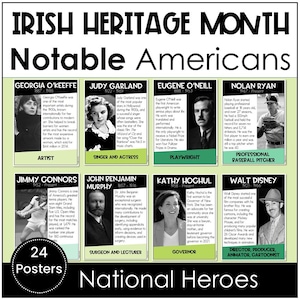 Irish Heritage Month Famous Irish Americans Printable PDF Posters for Bulletin Board, Classroom, Hallway or Library