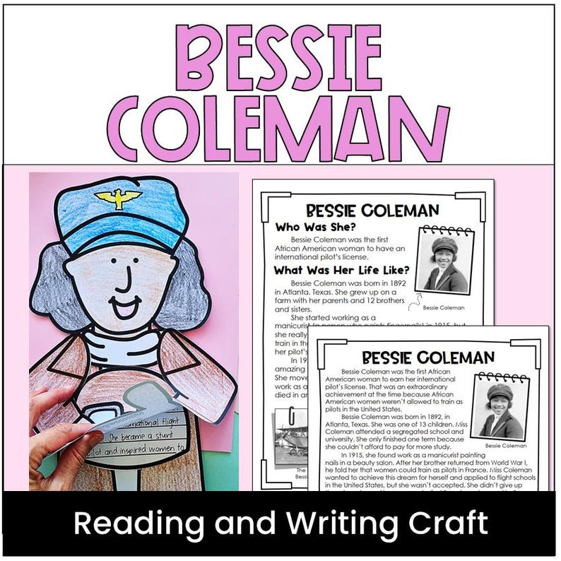 Bessie Coleman Writing Craft Activity and Reading Text Women's History ...
