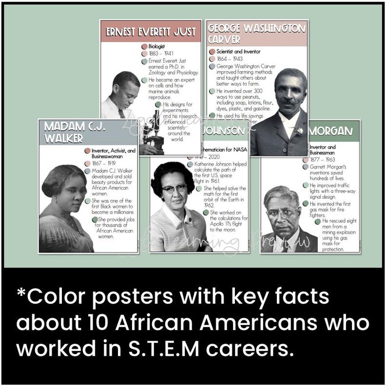Black History Month STEM Careers Posters Printable Scientists ...