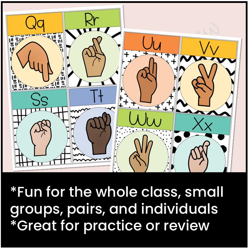 ASL American Sign Language Alphabet Brights Printable Flashcards Deaf ...