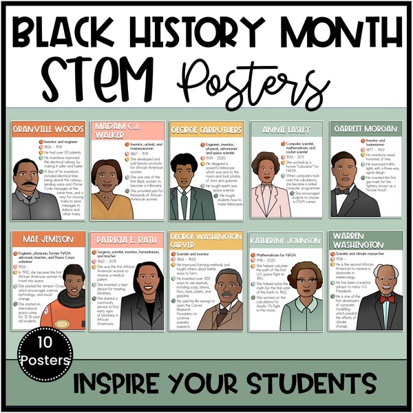 Printable Black History Month Posters, African Americans STEM Careers Posters, Classroom, Bulletin Board, Scientists, Engineers, Astronauts