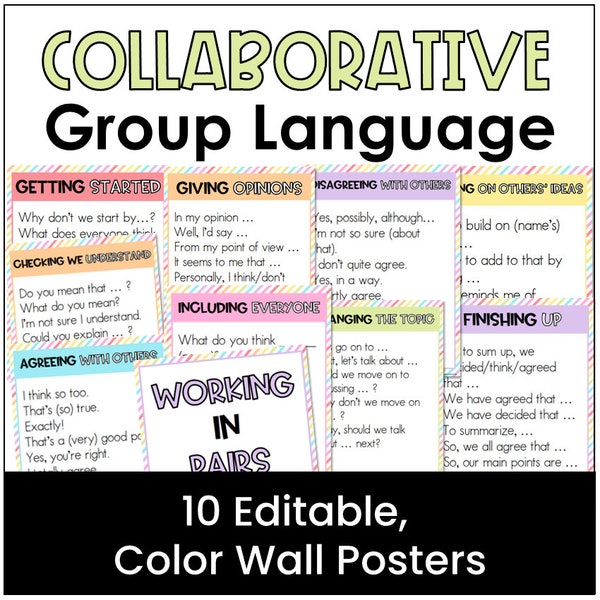Collaborative Language Posters, Discussion, Group Work, Useful Phrases, Printable, Classroom, ESL, EFL